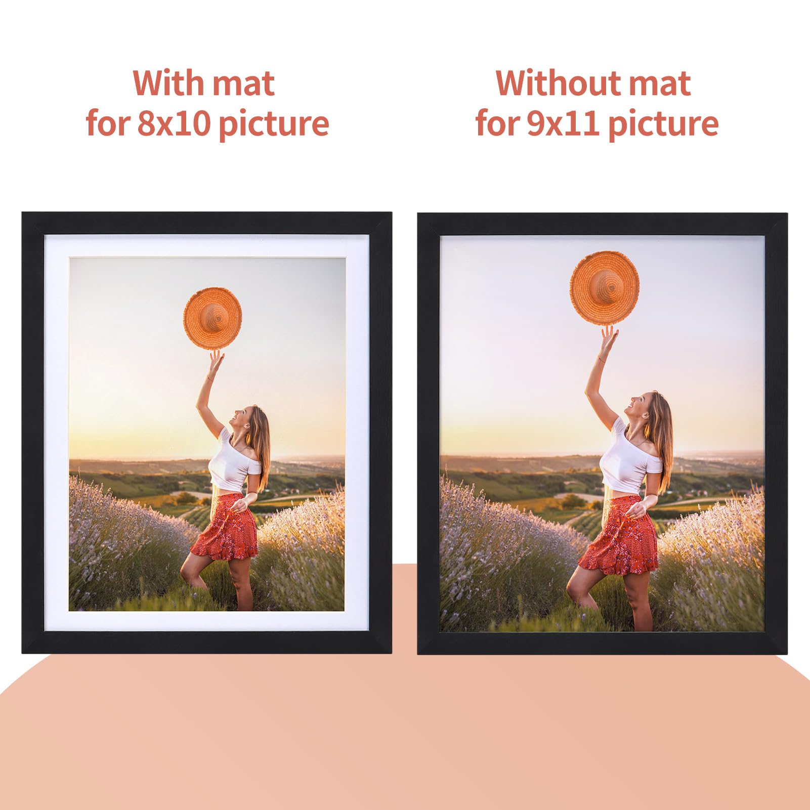 Lyeasw 8x10 Picture Frame Black Set of 15, Display Pictures 8x10 with Mat or 9x11 without Mat, Multi Photo Frames for Wall or Ta